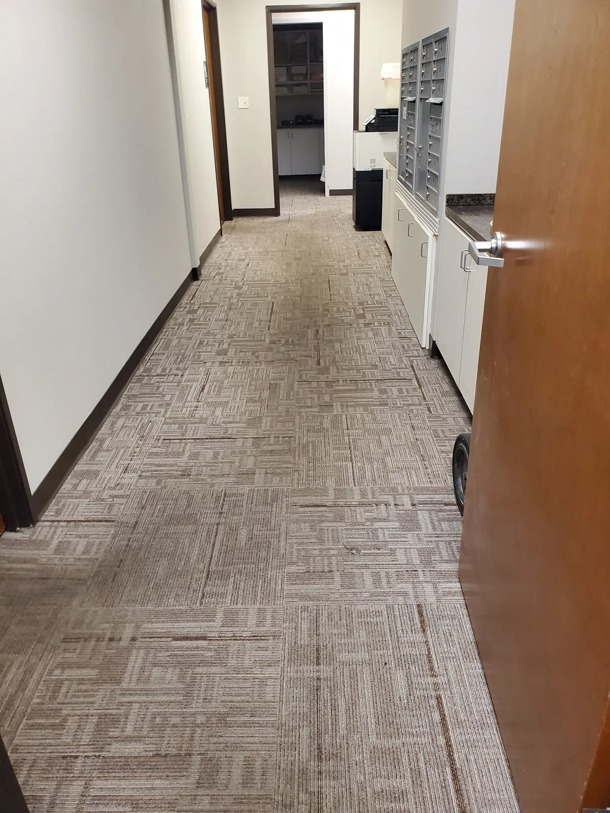 Commercial carpet before professional cleaning by Frisco Brothers Janitorial Service in Flower Mound, TX