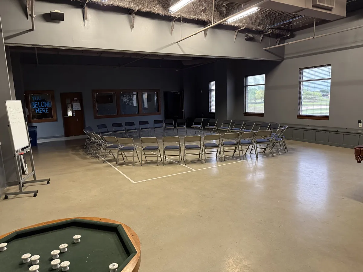 Fellowship hall with polished concrete floor at Grace Methodist Church, cleaned by Frisco Brothers
